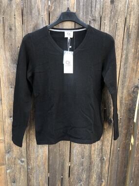 Qi Cashmere Women’s V-Neck Sweater Black Sz L